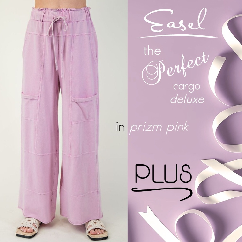 EASEL "Perfect Cargo Lux" Terry Knit Mineral Washed Flared Leg Raw Hems & Seams